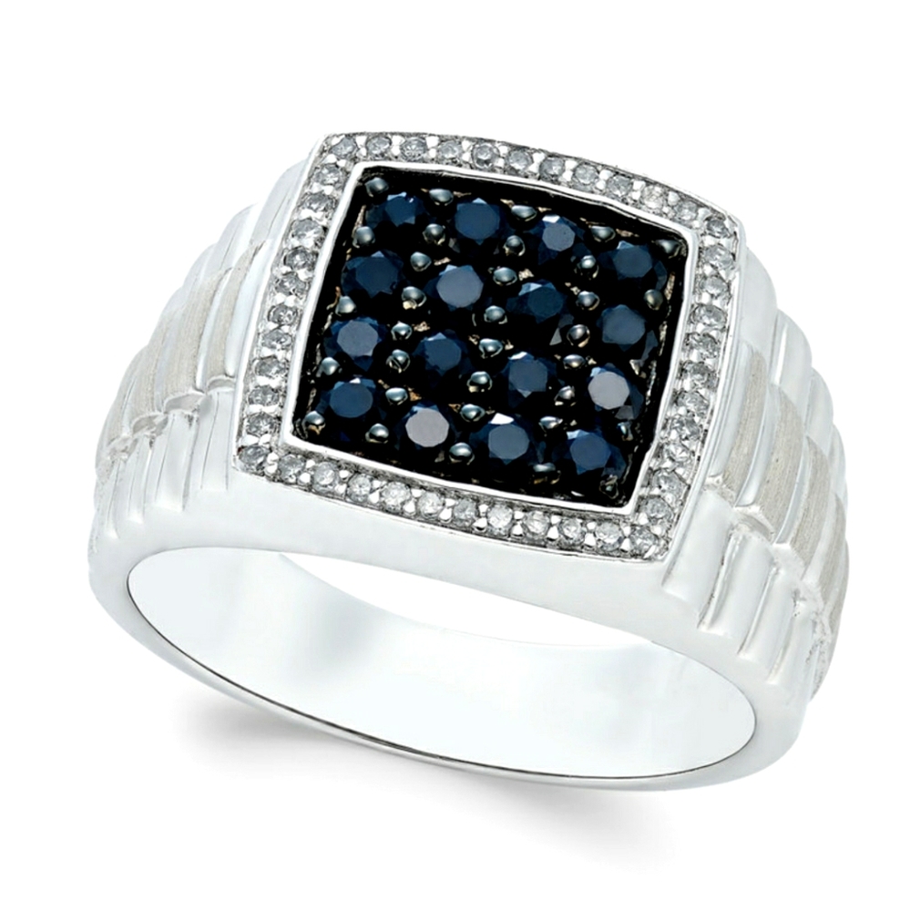 Stylish Men's Black and White Sapphire Ring